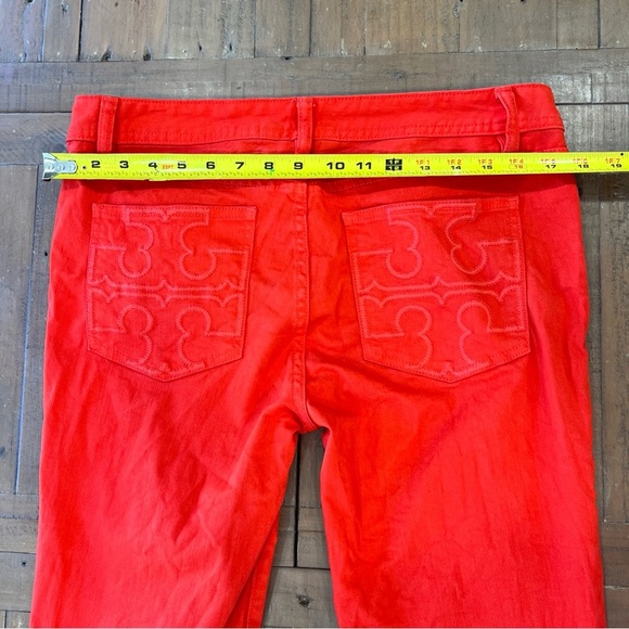 Tory Burch Cropped Slim Boot Jeans Womens 30 Red Low Rise Pants Stretch Preppy - Picture 10 of 12